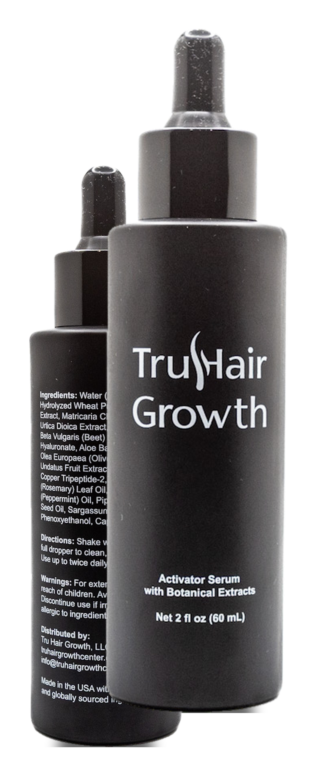 Tru Hair Growth Activator Serum, front and back of the bottle